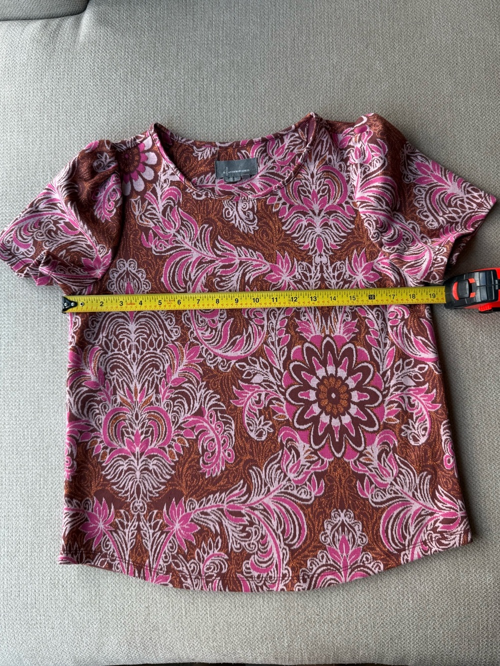Anthropologie Pink Paisley Short-Sleeve Cotton Top size M - Picture 5 of 5